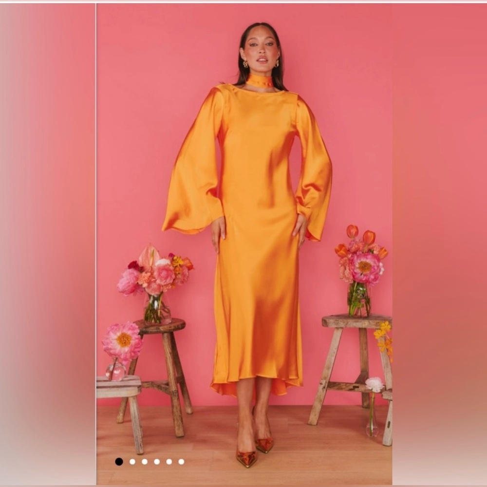 Show Me Your MuMu Orange Long Sleeve Midi Dress
